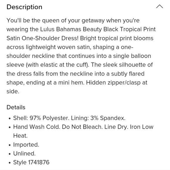 NWT Lulus Bahamas Beauty Black Tropical Print Satin One-Shoulder Dress Medium - Picture 6 of 9